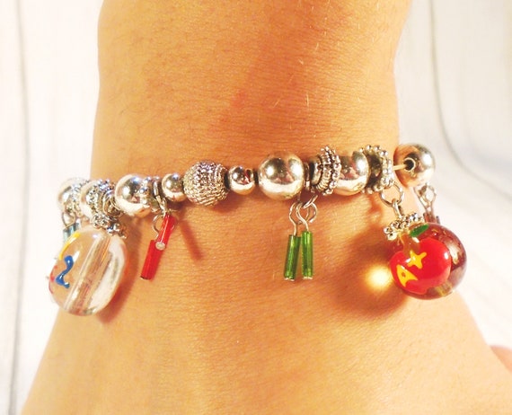 Teacher Charm Bracelet, Sterling Silver Bead Brac… - image 4