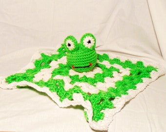 Baby Frog Lovey, Frog Blanket Buddy, Crochet Frog Blankie, Crochet Granny Frog,  Frog Security Blanket, Green Frog Lovey, Christmas Gift.