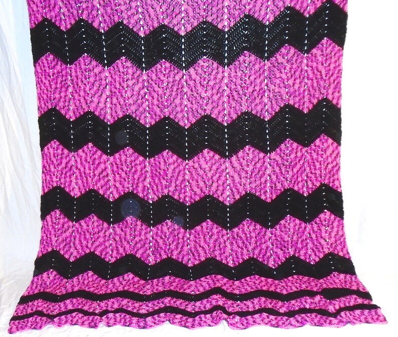 Pink And Black Stripe Crochet Afghan Not Your Grandma S Ripple Handmade Crochet Striped Crochet Blanket Large Ripple Chevron Blanket