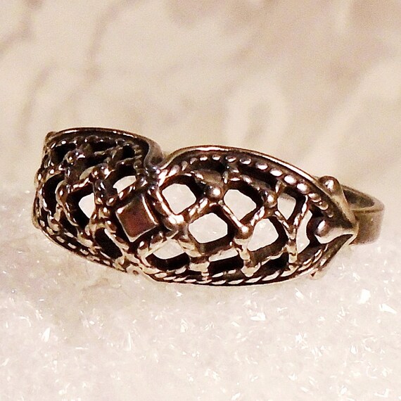 Vintage Lattice Design Ring, Soviet Silver Ring, … - image 10