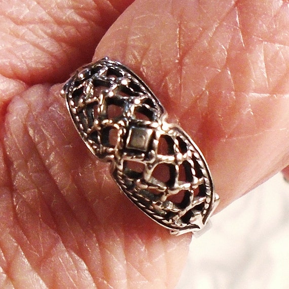 Vintage Lattice Design Ring, Soviet Silver Ring, … - image 8