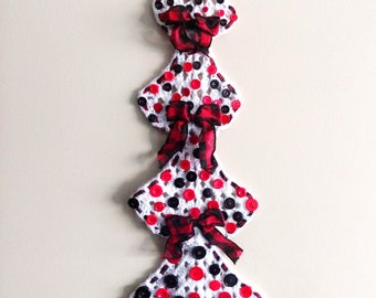 Buffalo Plaid Christmas Tree, White Tree, Black and Red Bows, Black and Red Ornaments, Crochet Granny Square Tree, 25" Long, Holiday Decor.