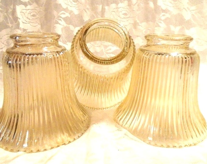 Carnival Glass Lamp Shades, Iridescent Marigold Shades, Vintage 1940s Lamp Shades, Bell Shaped