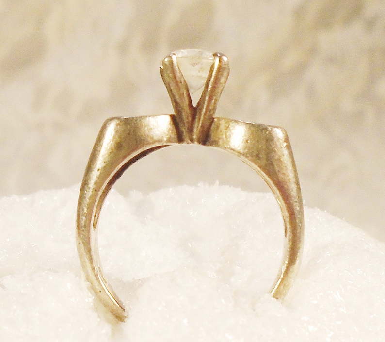 Heavy Sterling Ring 1980s Sterling Ring Open Heart Band Vintage CZ Solitaire Ring 7 mm Clear CZ Hearts Engagement Ring High Profile.