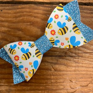Sparkly Blue Bee Bow
