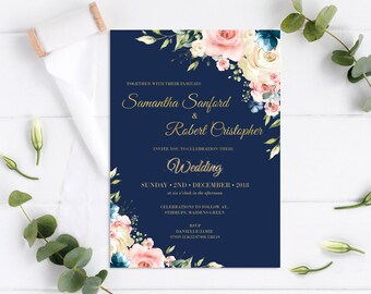 navy blush invite etsy