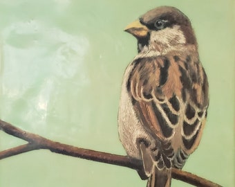 Common House Sparrow - Original Encaustic & Acrylic Painting