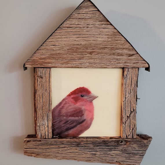 Purple Finch In Bird House Frame Original Encaustic Etsy