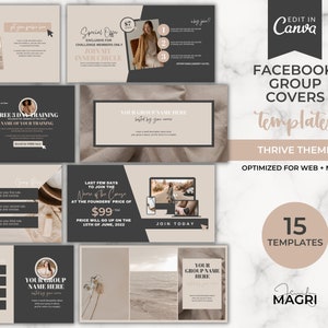 FACEBOOK GROUP TEMPLATE, Facebook Group Cover, Facebook Group Engagement Banner for Coaches in Beige - Canva Template, Instant Download.