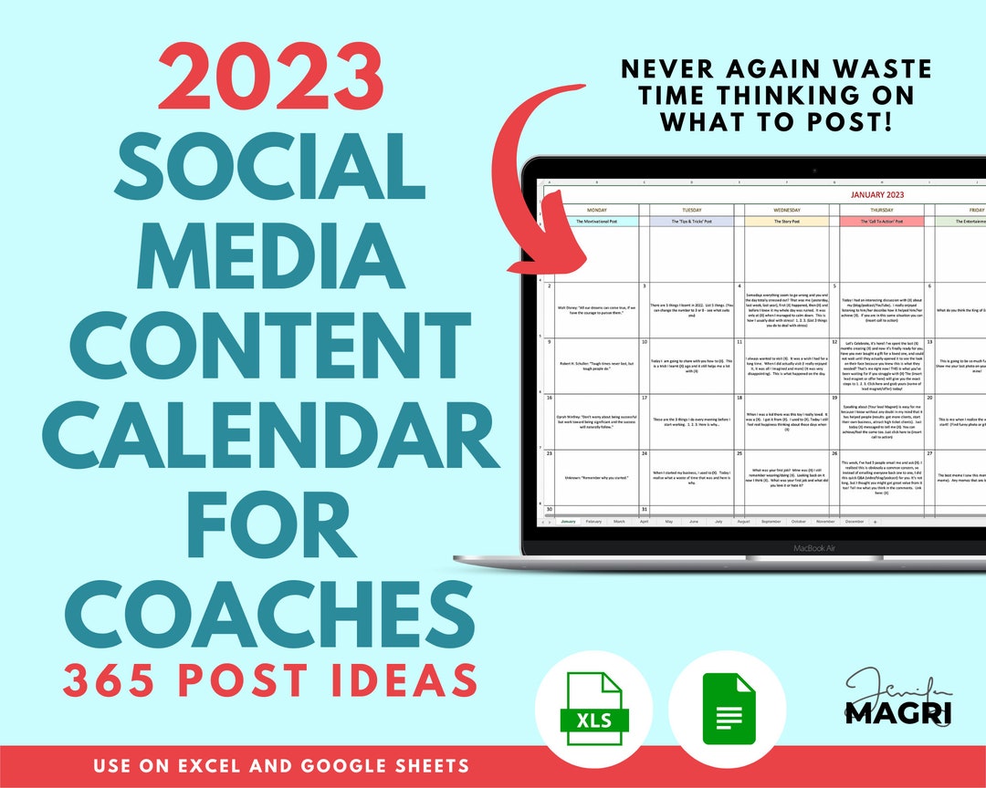 Social Media Content Calendar 2023 | Social Media for Coaches | Social ...