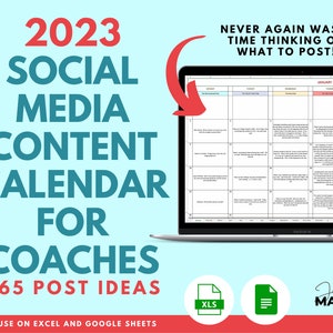 Social Media Content Calendar 2023 | Social Media For Coaches | Social Media Marketing | Social Media Planner | Facebook Prompts for Coaches