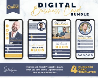 DIGITAL BUSINESS CARD Template Bundle, Editable Business Card Template for Coaches, Course Creators, Real Estate Agents, Realtors
