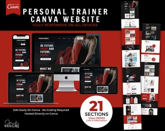 Canva Website For Personal Trainer, Fitness Coach, Gym Owners. Canva Website Template - FREE hosting on Canva. Black & Red Fitness Website