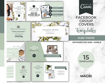 FACEBOOK GROUP TEMPLATE, Facebook Group Cover, Facebook Group Banner for Coaches in Calm Sage Green - Canva Template, Instant Download.
