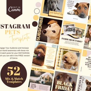 PETS INSTAGRAM ENGAGEMENT booster, Social Media Posts for Dog and Pet Business, Pets Grooming Business and Pet Bloggers - Yellow & Brown