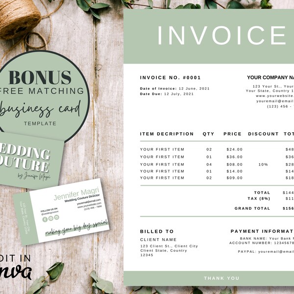 Invoice template canva free etsy