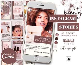 INSTAGRAM ENGAGEMENT STORIES, Rose Gold Instagram Branding, Canva Template for Salons, Beauty Bloggers, Skin Care Business