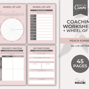 Wheel of Life Worksheet Template, Coaching Worksheets, Canva Template, Life Balance Wheel, Coaching Templates, Life Wheel Template, Canva