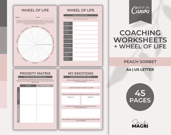 Wheel of Life Worksheet Template, Coaching Worksheets, Canva Template, Life Balance Wheel, Coaching Templates, Life Wheel Template, Canva