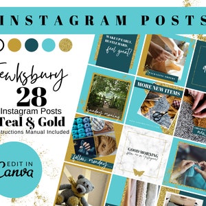 Instagram Template Canva - Teal, Mustard, and Gold - Instagram Branding Kit - Tewksbury Instagram - Instagram Quotes - Influencer Instagram
