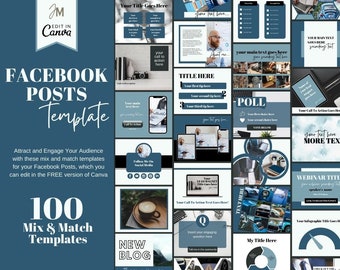 FACEBOOK CANVA TEMPLATE - Facebook Branding Kit for Coaches, Course Creators, Bloggers, Businesses - Blue