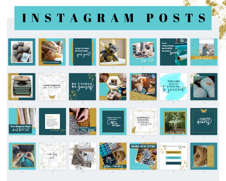 Instagram Template Canva Teal, Mustard, and Gold Instagram Branding Kit
