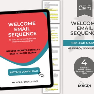 Welcome Email Sequence | Nurture Email Scripts | Lead Magnet Email Template | Welcome Email Template | Email Swipes | Word Doc & Google Docs