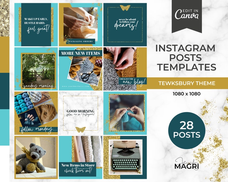 Instagram Template Posts Canva Templates Teal, Mustard, and Gold