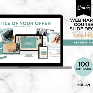 WEBINAR SLIDE DECK for coaches, course creators & online businesses. Canva Templates for Course Slides and Webinar. Instant Download