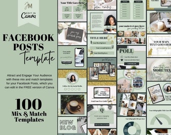 Facebook Engagement Posts - Canva Template for Coaches, Course Creators, Bloggers, Businesses. FB Posts - FB Group - Alba Green and Gold