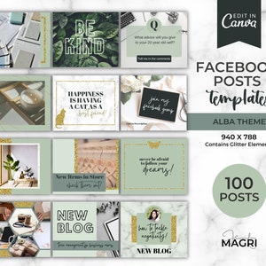 Facebook Engagement Posts - Canva Template for Coaches, Course Creators, Bloggers, Businesses. FB Posts - FB Group - Alba Green and Gold