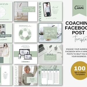 COACHING FACEBOOK POST Templates - Canva Templates for Coaches and Course Creators. Facebook Engagement Posts - Sage Green. Instant Download