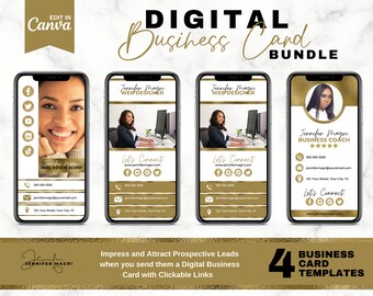 GOLD Digital Business Card Template Bundle, Editable Business Card Template for Coaches, Course Creators, Real Estate Agents, Canva Template
