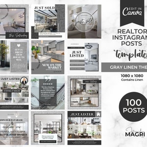 REALTOR INSTAGRAM TEMPLATES - Instagram Canva Templates for Real Estate Agents.  Instagram Posts Realtor Branding Package, Instant Download.