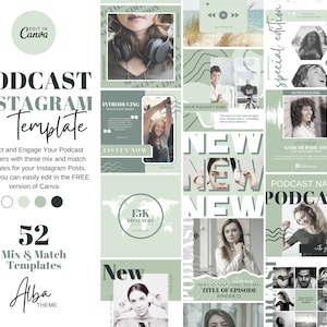 Podcast Instagram Posts - Canva Template for Coaches, Course Creators, Bloggers, and Podcasters - Podcast Template - Alba - Sage Green
