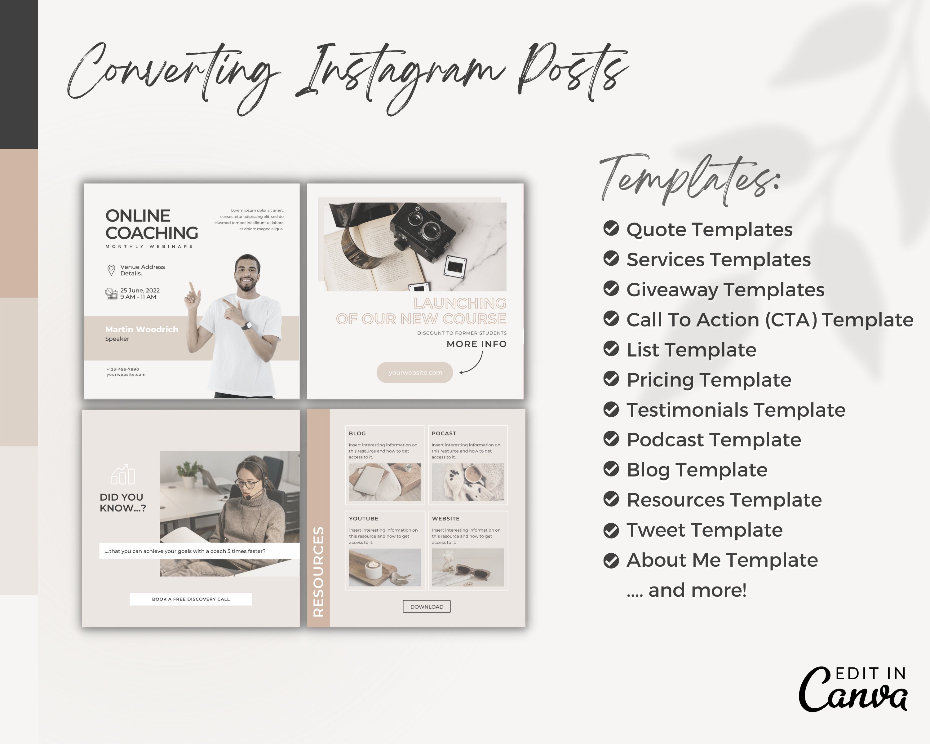 COACHING INSTAGRAM TEMPLATE Pack - Canva Templates, Engaging Instagram ...