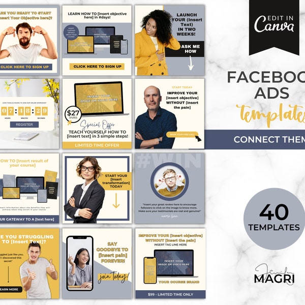 FACEBOOK ADS TEMPLATE - Canva Template für Facebook und Instagram Ads - Konvertieren von Facebook Ads für Coaches, Kurs-Ersteller und Blogger.