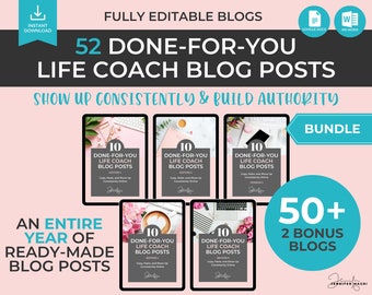 52 Life Coach Blog Posts - Save Time and Money with Done For You Blogs for Self Development Coaches - Whole Year Bundle