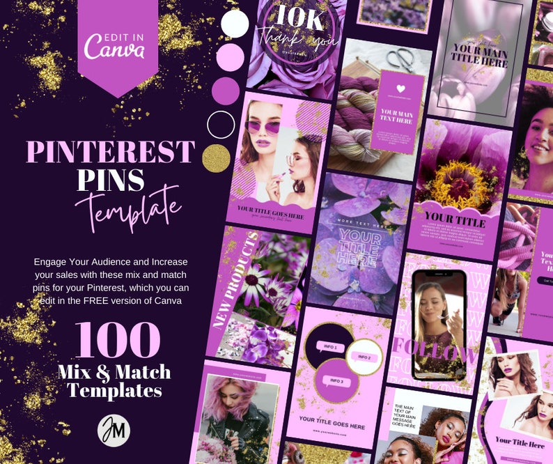 Pinterest Templates for Canva Purple and Gold Pinterest Pins Etsy UK