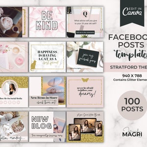 Facebook Engagement Posts - Canva Template for Coaches, Course Creators, Bloggers, Businesses. FB Posts - FB Group - Stratford Pink and Gold