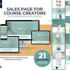 Canva Sales Page Template for Course Creators and Coaches, Canva Website Template, Online Course Sales Page, Landing Page - Free Hosting