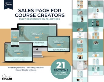 Canva Sales Page Template for Course Creators and Coaches, Canva Website Template, Online Course Sales Page, Landing Page - Free Hosting