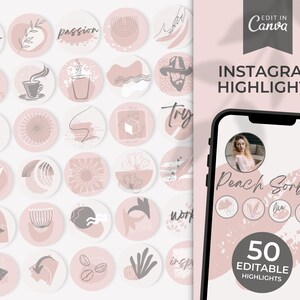 INSTAGRAM HIGHLIGHTS Covers - Canva Templates, Editable Instagram Highlights, Instagram Highlights Icons, Blush Covers for Instagram Stories