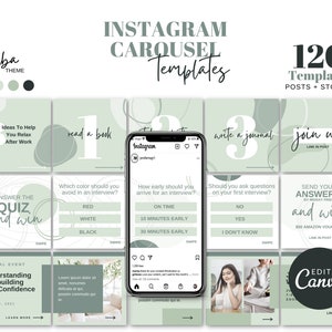 Instagram Carousel Posts - Canva Template for Coaches, Course Creators, Bloggers. Carousel Stories Template, Instant Download - Sage Green