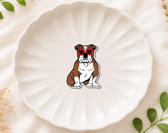 English Bulldog Sticker with Heart Glasses, Waterproof Vinyl Decal