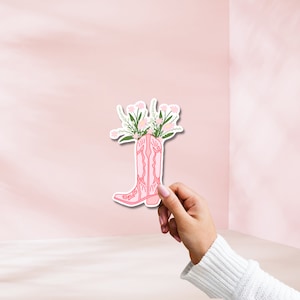 Cowboy Boot with Flowers Sticker | Pink Waterproof Vinyl Decal
