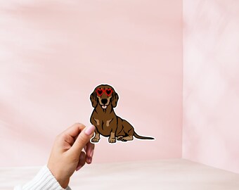 Dachshund Sticker | Dog with Heart Glasses, Glossy Vinyl Decal