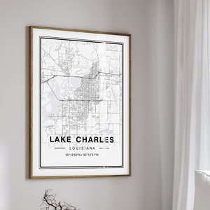 Carte de Lake Charles, carte de Lake Charles en Louisiane, impression de Lake Charles, impression de carte de Lake Charles