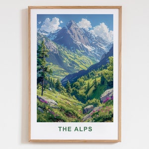 Die Alpen Berge Landschaftsansicht Wand Kunst Poster - Alpen inspiriert Wand Dekoration Reise Geschenk