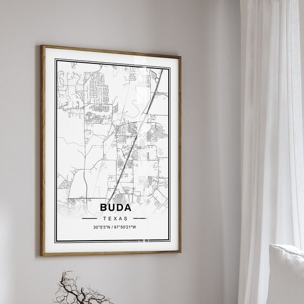 Buda Texas Map, Buda Map, Buda Print, Buda map print